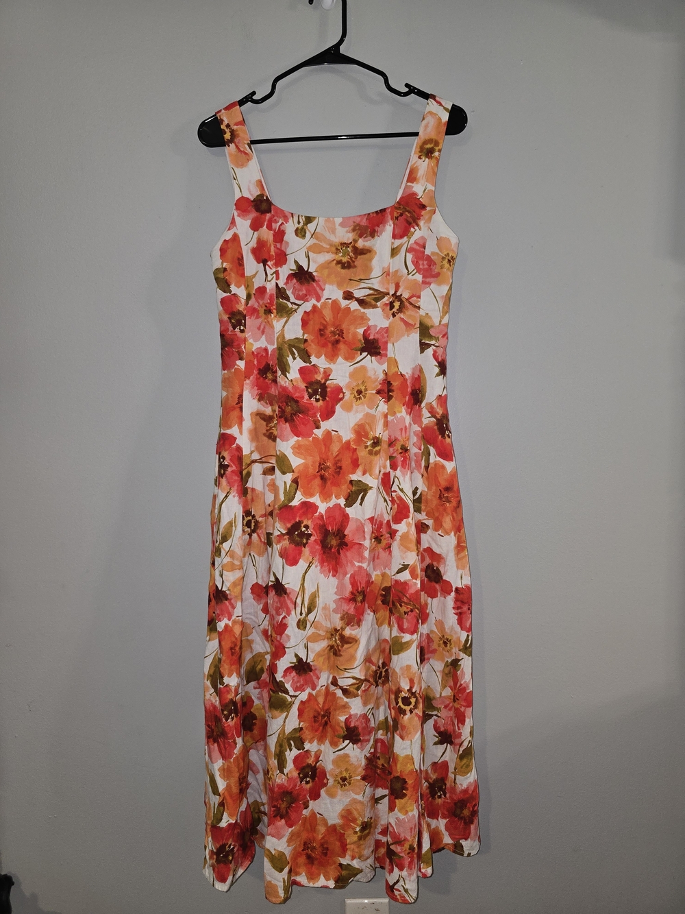 Floral Sleeveless Midi Linen Blend Dress
